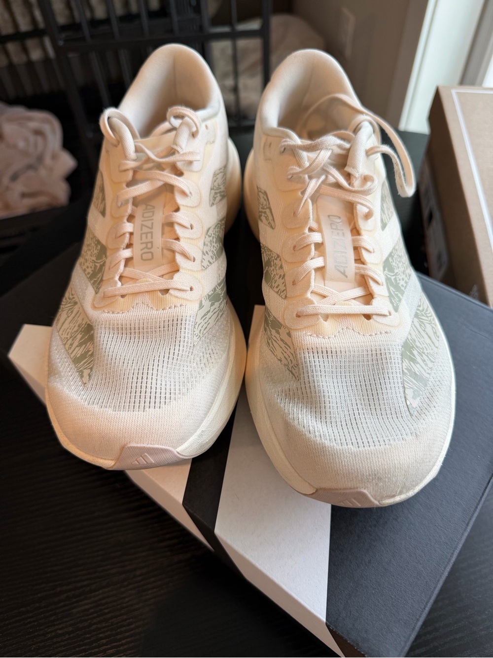 adidas Women’s Adizero Running Shoes in Cream and Olive - Picture 5 of 7